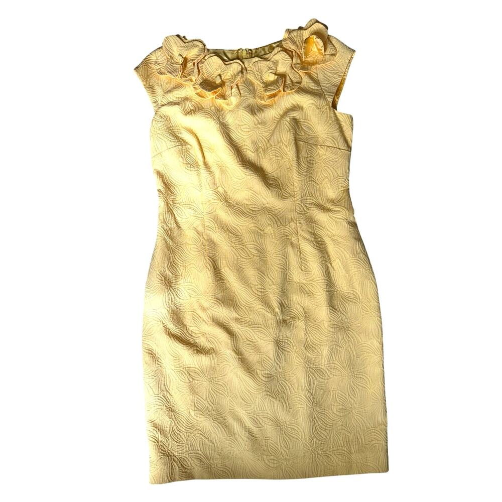 SD Collection Spring Yellow Dress with Floral Accents Women’s size 12 EUC